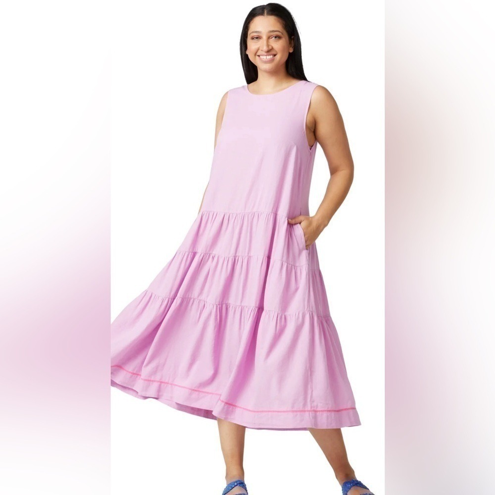 Gorman Lavender Purple Organic Cotton Linen Tiered Midi Dress Summer‎ 21 Size 6